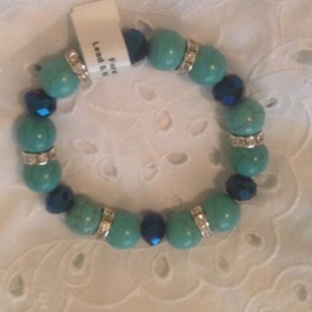 Coachella festival turquoise stretchy bracelet - Picture 2 of 2